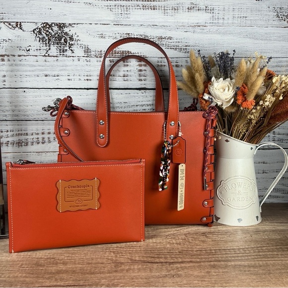 Coachtopia Coach Burn Orange Tote with Pouch Hand Shoulder Bag Fall‎ Crossbody - Picture 11 of 16